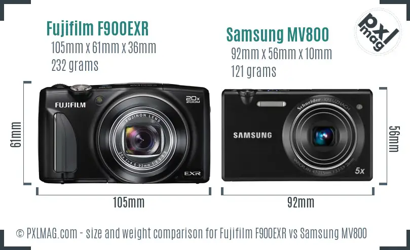Fujifilm F900EXR vs Samsung MV800 size comparison
