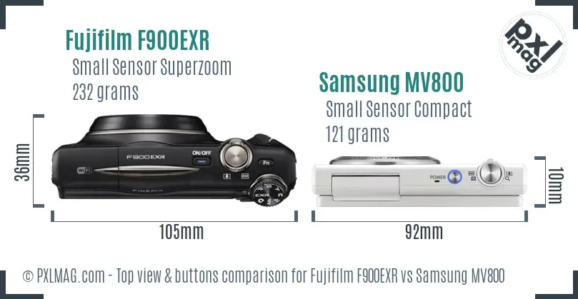 Fujifilm F900EXR vs Samsung MV800 top view buttons comparison