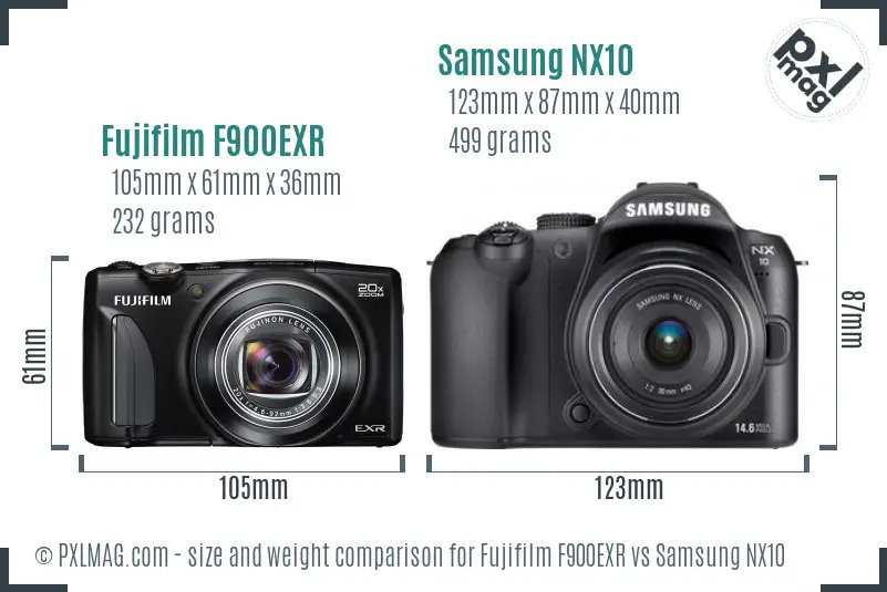 Fujifilm F900EXR vs Samsung NX10 size comparison Fujifilm F900EXR vs Samsung NX10 size comparison