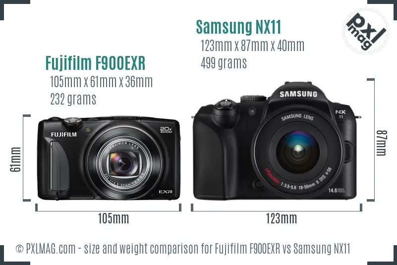 Fujifilm F900EXR vs Samsung NX11 size comparison
