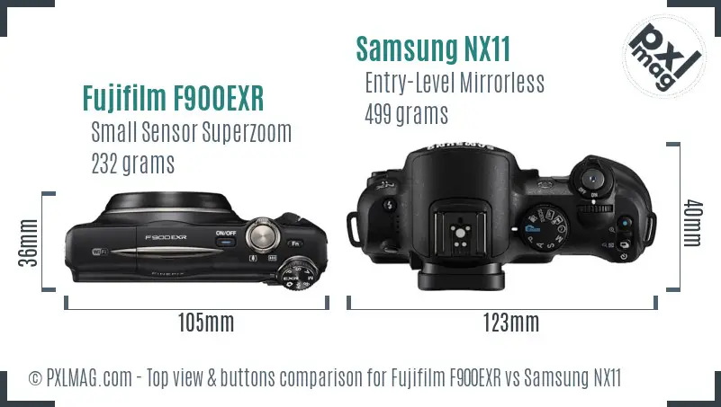 Fujifilm F900EXR vs Samsung NX11 top view buttons comparison