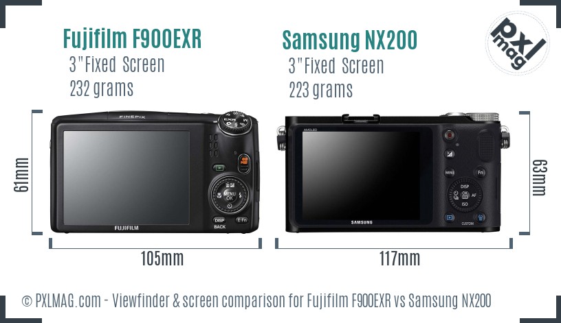 Fujifilm F900EXR vs Samsung NX200 Screen and Viewfinder comparison