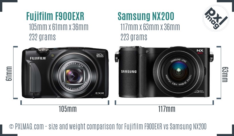 Fujifilm F900EXR vs Samsung NX200 size comparison Fujifilm F900EXR vs Samsung NX200 size comparison