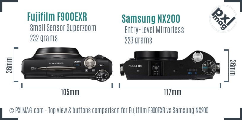 Fujifilm F900EXR vs Samsung NX200 top view buttons comparison