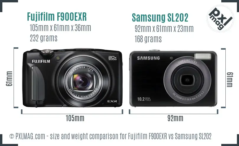 Fujifilm F900EXR vs Samsung SL202 size comparison