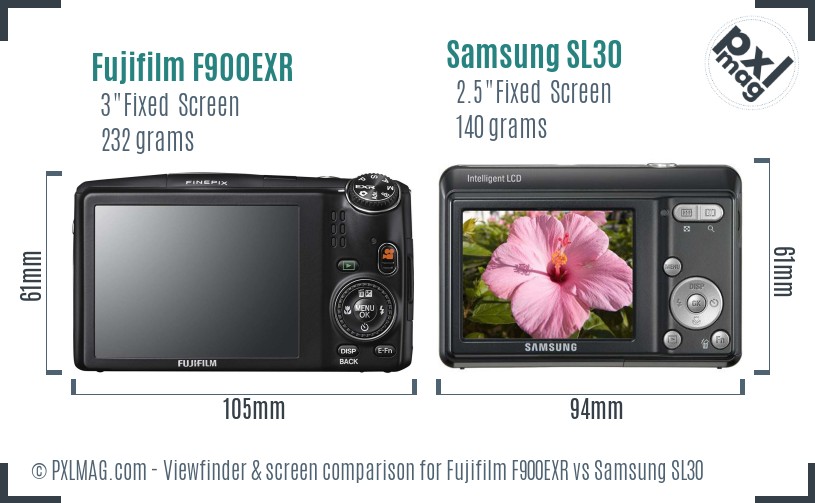 Fujifilm F900EXR vs Samsung SL30 Screen and Viewfinder comparison
