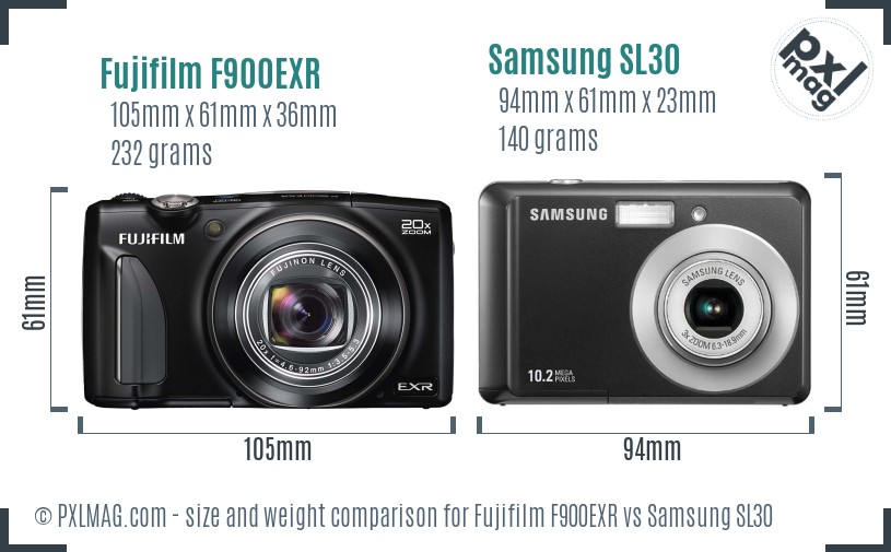Fujifilm F900EXR vs Samsung SL30 size comparison Fujifilm F900EXR vs Samsung SL30 size comparison