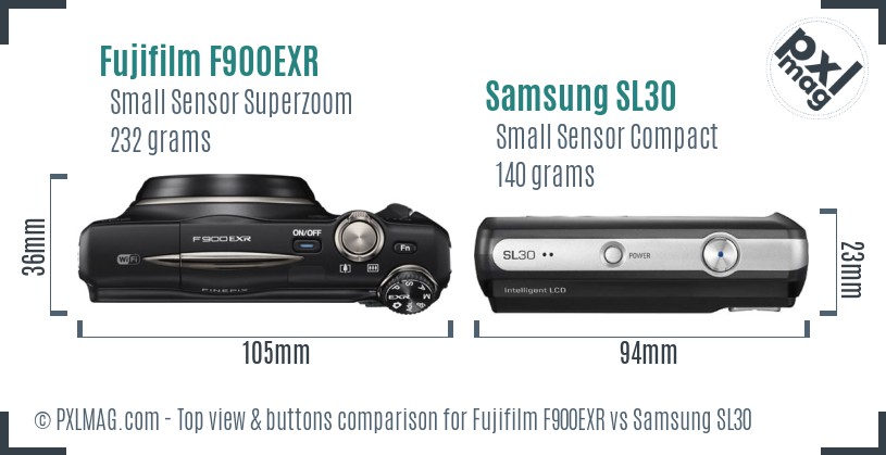 Fujifilm F900EXR vs Samsung SL30 top view buttons comparison