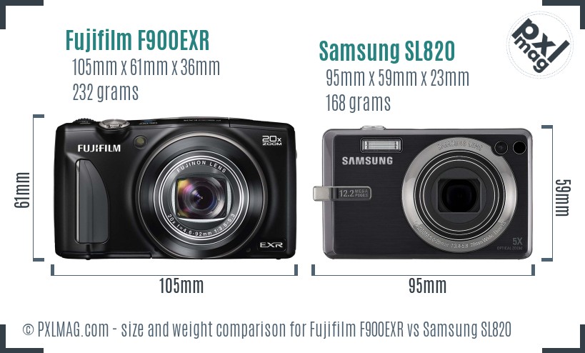 Fujifilm F900EXR vs Samsung SL820 size comparison Fujifilm F900EXR vs Samsung SL820 size comparison