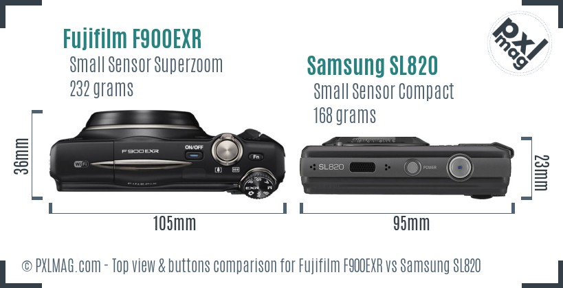 Fujifilm F900EXR vs Samsung SL820 top view buttons comparison