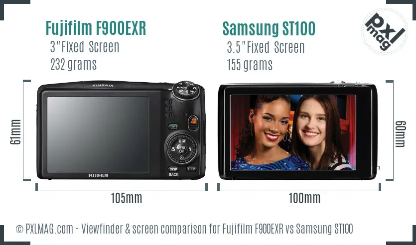 Fujifilm F900EXR vs Samsung ST100 Screen and Viewfinder comparison
