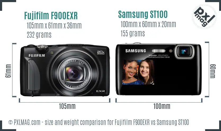 Fujifilm F900EXR vs Samsung ST100 size comparison