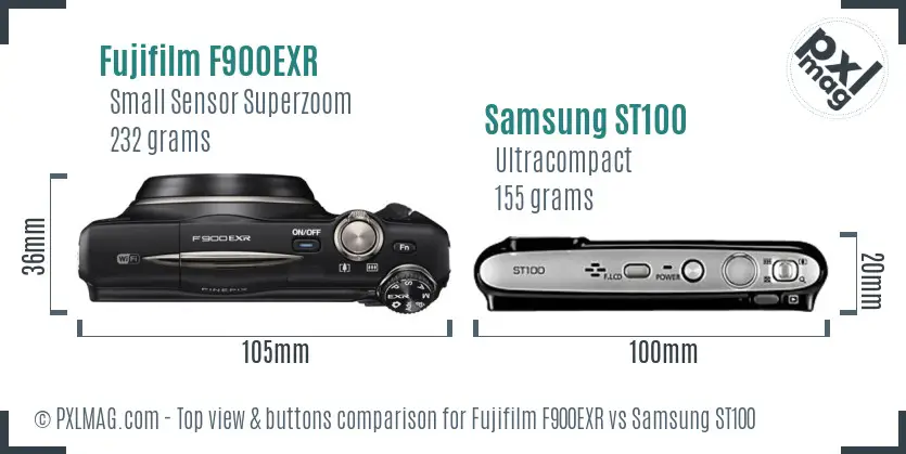 Fujifilm F900EXR vs Samsung ST100 top view buttons comparison