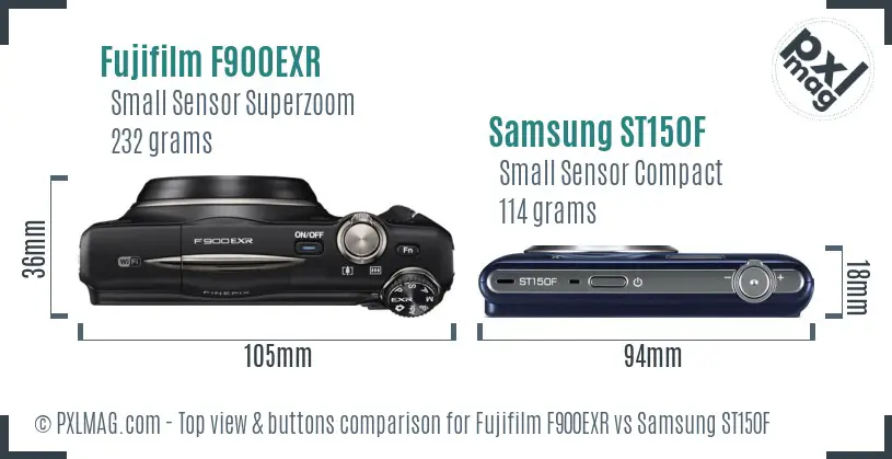 Fujifilm F900EXR vs Samsung ST150F top view buttons comparison