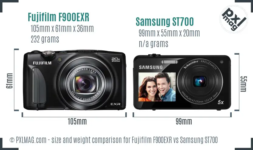 Fujifilm F900EXR vs Samsung ST700 size comparison