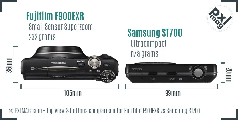 Fujifilm F900EXR vs Samsung ST700 top view buttons comparison