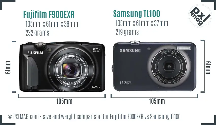 Fujifilm F900EXR vs Samsung TL100 size comparison Fujifilm F900EXR vs Samsung TL100 size comparison