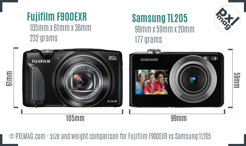 Fujifilm F900EXR vs Samsung TL205 size comparison