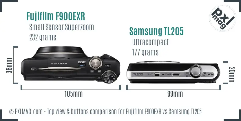 Fujifilm F900EXR vs Samsung TL205 top view buttons comparison