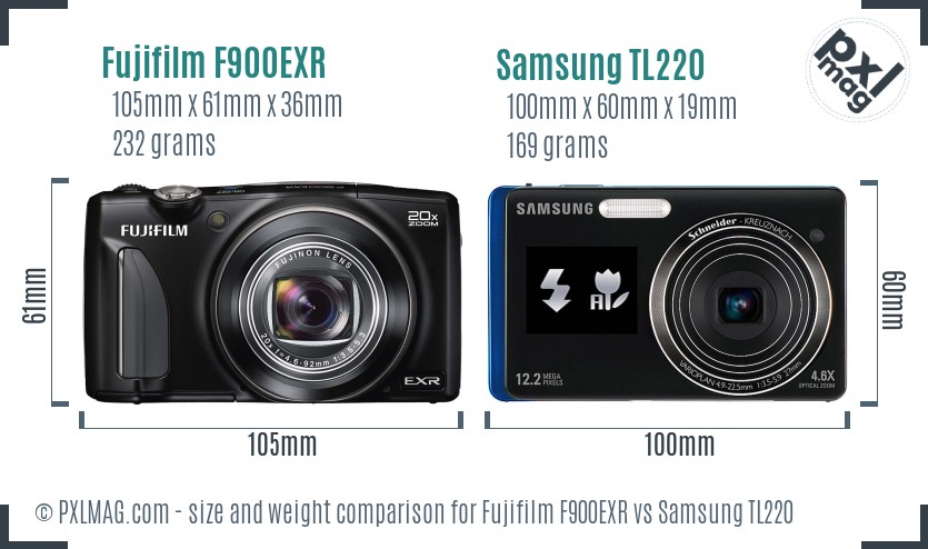 Fujifilm F900EXR vs Samsung TL220 size comparison