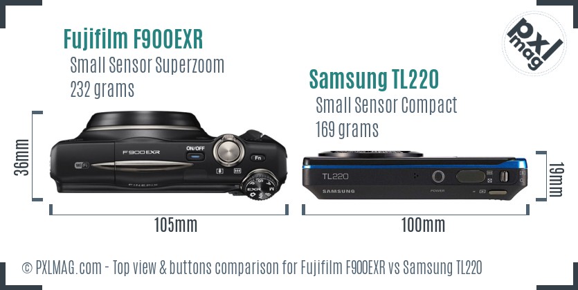 Fujifilm F900EXR vs Samsung TL220 top view buttons comparison