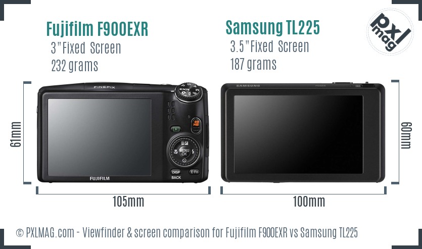 Fujifilm F900EXR vs Samsung TL225 Screen and Viewfinder comparison