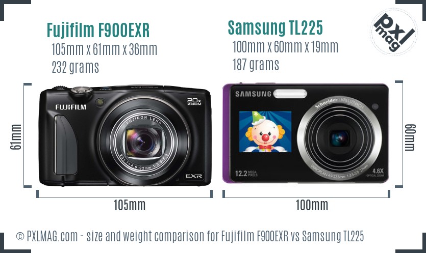 Fujifilm F900EXR vs Samsung TL225 size comparison