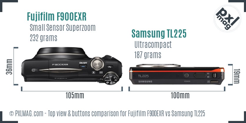 Fujifilm F900EXR vs Samsung TL225 top view buttons comparison