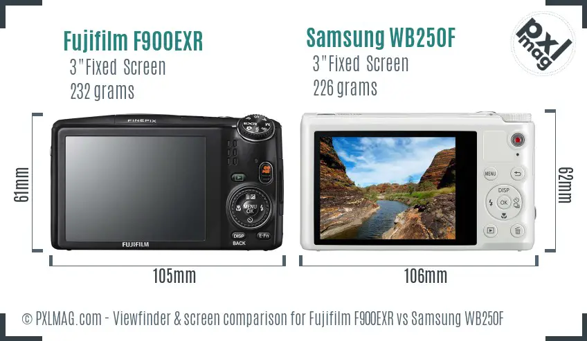 Fujifilm F900EXR vs Samsung WB250F Screen and Viewfinder comparison