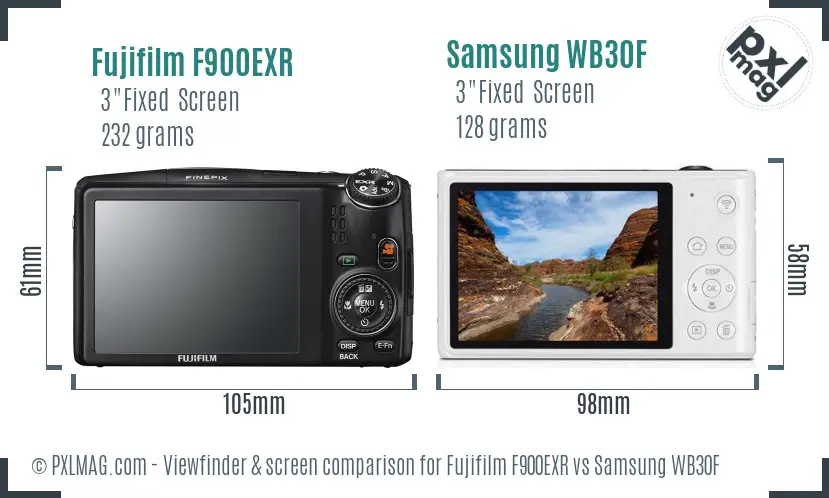 Fujifilm F900EXR vs Samsung WB30F Screen and Viewfinder comparison