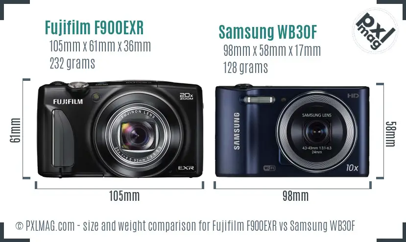 Fujifilm F900EXR vs Samsung WB30F size comparison