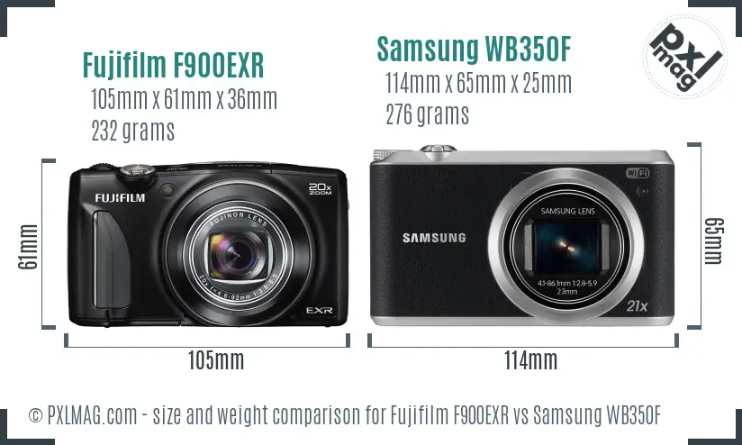 Fujifilm F900EXR vs Samsung WB350F size comparison