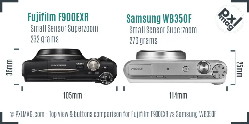 Fujifilm F900EXR vs Samsung WB350F top view buttons comparison