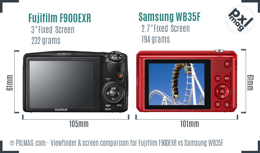 Fujifilm F900EXR vs Samsung WB35F Screen and Viewfinder comparison