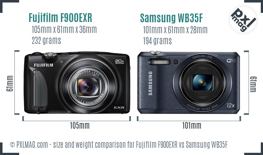 Fujifilm F900EXR vs Samsung WB35F size comparison