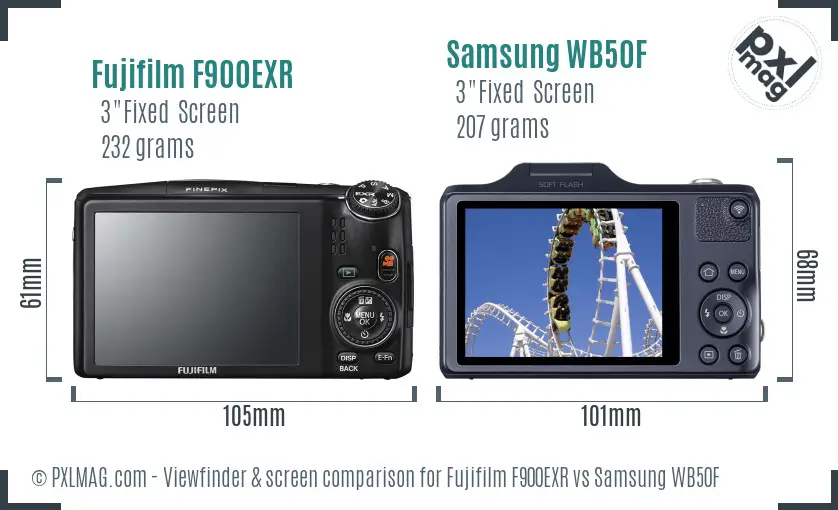 Fujifilm F900EXR vs Samsung WB50F Screen and Viewfinder comparison