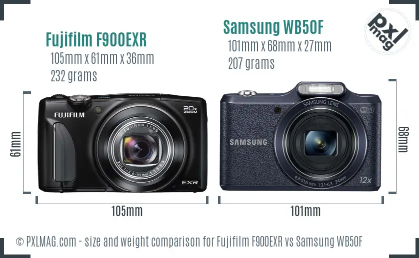 Fujifilm F900EXR vs Samsung WB50F size comparison