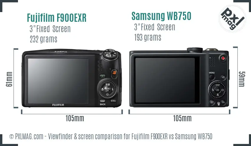 Fujifilm F900EXR vs Samsung WB750 Screen and Viewfinder comparison