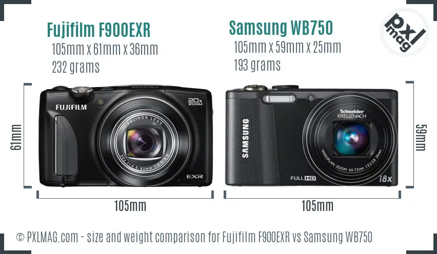 Fujifilm F900EXR vs Samsung WB750 size comparison