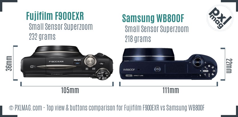 Fujifilm F900EXR vs Samsung WB800F top view buttons comparison
