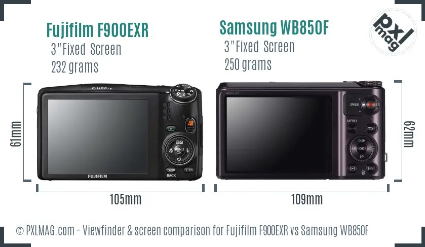 Fujifilm F900EXR vs Samsung WB850F Screen and Viewfinder comparison