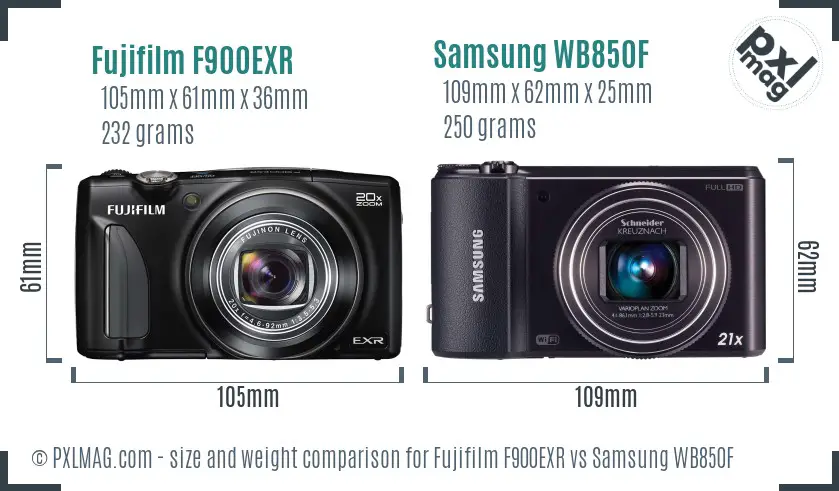 Fujifilm F900EXR vs Samsung WB850F size comparison