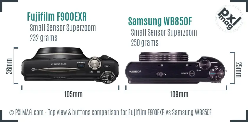 Fujifilm F900EXR vs Samsung WB850F top view buttons comparison