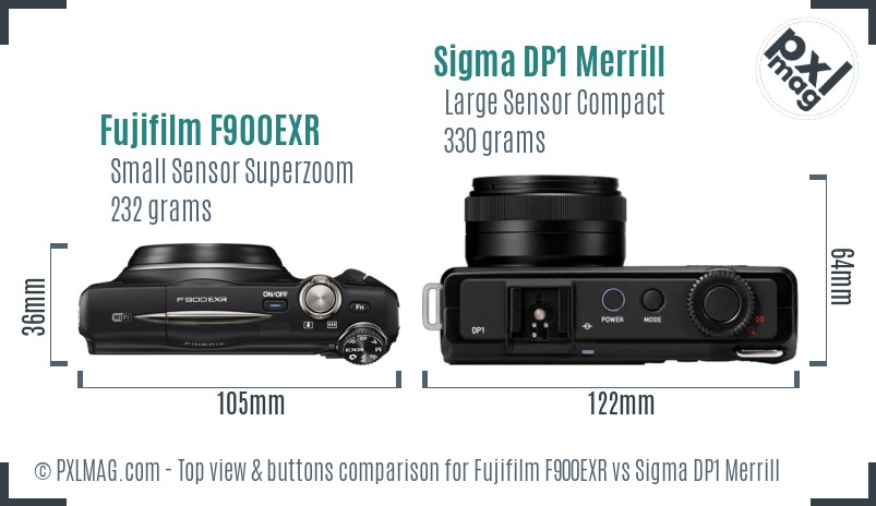 Fujifilm F900EXR vs Sigma DP1 Merrill top view buttons comparison
