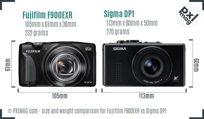 Fujifilm F900EXR vs Sigma DP1 size comparison Fujifilm F900EXR vs Sigma DP1 size comparison