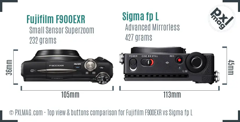 Fujifilm F900EXR vs Sigma fp L top view buttons comparison