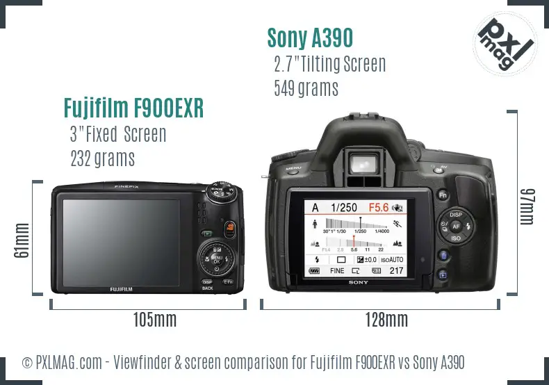 Fujifilm F900EXR vs Sony A390 Screen and Viewfinder comparison
