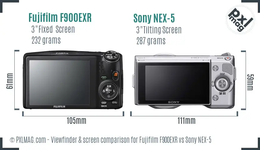 Fujifilm F900EXR vs Sony NEX-5 Screen and Viewfinder comparison