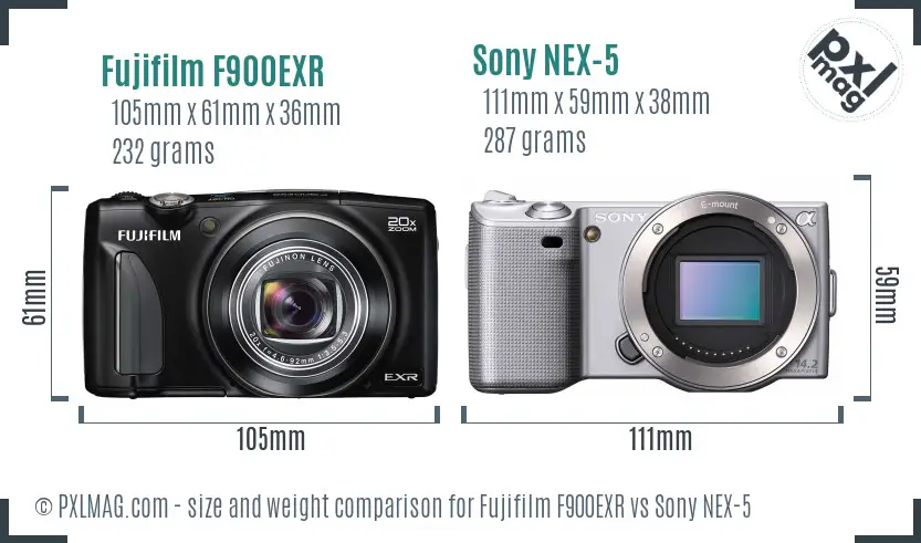 Fujifilm F900EXR vs Sony NEX-5 size comparison