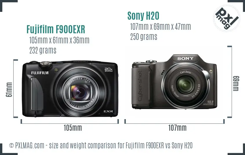 Fujifilm F900EXR vs Sony H20 size comparison
